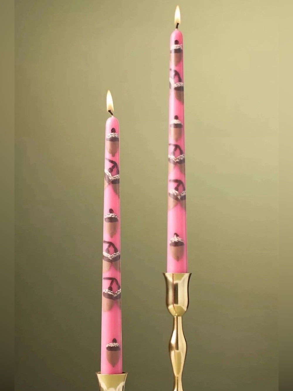 Anthropologie Pink Forage Fall Icon Taper Candle Set of 2